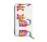 WBQLSL Cartera de cuero cuadrada colorida con diseño de gato, monedero de 7.4 x 4.13 pulgadas de largo con cremallera, práctica cartera de viaje para dinero en efectivo