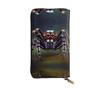 WBQLSL Cartera de cuero de mano, cartera de 7.5 x 4.1 pulgadas de largo, compartimento secreto, almacenamiento, protege la privacidad personal, patrón de arañas tropicales de la selva tropical, negro