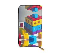 WBQLSL Cartera de cuero de mano, cartera de 7.5 x 4.1 pulgadas de largo, compartimento secreto, almacenamiento, protege la privacidad personal, patrón colorido de bloques de construcción