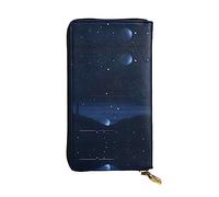 WBQLSL Cartera de cuero de mano, cartera de 7.5 x 4.1 pulgadas de largo, compartimento secreto, almacenamiento, protege la privacidad personal, patrón de vista nocturna azul oscuro