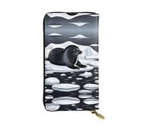 WBQLSL Cartera de cuero de mano, cartera de 7.5 x 4.1 pulgadas de largo, compartimento secreto, almacenamiento, protege la privacidad personal, sellos en patrón de hielo, negro, talla única