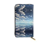 WBQLSL Cartera de cuero de mano, cartera de 7.5 x 4.1 pulgadas de largo, compartimento secreto, almacenamiento, protege la privacidad personal, patrón de nubes blancas sobre el mar