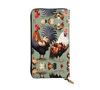 WBQLSL Cartera de cuero de mano, cartera de 7.5 x 4.1 pulgadas de largo, compartimento secreto, almacenamiento, protege la privacidad personal, patrón de gallo y pollo, negro, talla única