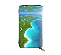 WBQLSL Cartera de cuero de mano, cartera de 7.5 x 4.1 pulgadas de largo, compartimento secreto, almacenamiento, protege la privacidad personal, patrón de una isla en el océano