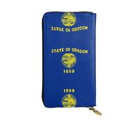 WBQLSL Cartera de cuero de mano, cartera de 7.5 x 4.1 pulgadas de largo, compartimento secreto, almacenamiento, protege la privacidad personal, patrón de bandera del estado de Oregón, negro, talla