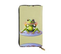 WBQLSL Cartera de cuero de mano, cartera de 7.5 x 4.1 pulgadas de largo, compartimento secreto, almacenamiento, protege la privacidad personal, el divertido patrón de rana haciendo yoga