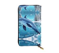 WBQLSL Cartera de cuero de mano, cartera de 7.5 x 4.1 pulgadas de largo, compartimento secreto, almacenamiento, protege la privacidad personal, patrón de delfín de invierno, negro, talla única