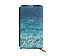 WBQLSL Cartera de cuero de mano, cartera de 7.5 x 4.1 pulgadas de largo, compartimento secreto, almacenamiento, protege la privacidad personal, patrón de mar azul profundo