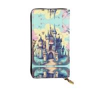WBQLSL Cartera de cuero de mano, cartera de 7.5 x 4.1 pulgadas de largo, compartimento secreto, almacenamiento, protege la privacidad personal, patrón de castillo de cuento de hadas