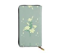 WBQLSL Cartera de cuero de mano, cartera de 7.5 x 4.1 pulgadas de largo, compartimento secreto, almacenamiento, protege la privacidad personal, patrón de lirios blancos de dibujos animados