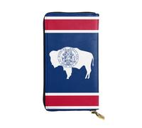WBQLSL Cartera de cuero de mano, cartera de 7.5 x 4.1 pulgadas de largo, compartimento secreto, almacenamiento, protege la privacidad personal, patrón de la bandera del estado de Wyoming