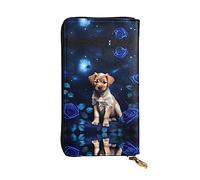 WBQLSL Cartera de cuero de mano, cartera de 7.5 x 4.1 pulgadas de largo, compartimento secreto, almacenamiento, protege la privacidad personal, patrón de rosa azul cachorro