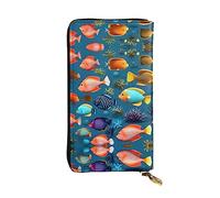 WBQLSL Cartera de cuero de mano, cartera de 7.5 x 4.1 pulgadas de largo, compartimento secreto, almacenamiento, protege la privacidad personal, patrón de peces de arrecife submarino