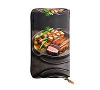 WBQLSL Cartera de cuero de mano, cartera de 7.5 x 4.1 pulgadas de largo, compartimento secreto, almacenamiento, protege la privacidad personal, delicioso patrón de carne a la parrilla