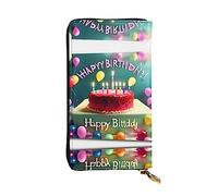 WBQLSL Cartera de cuero de mano, cartera de 7.5 x 4.1 pulgadas de largo, compartimento secreto, almacenamiento, protege la privacidad personal, hermoso patrón de feliz cumpleaños