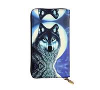 WBQLSL Cartera de cuero de mano, cartera de 7.5 x 4.1 pulgadas de largo, compartimento secreto, almacenamiento, protege la privacidad personal, patrón de lobo bajo la luna