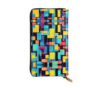 WBQLSL Cartera de cuero de mano, cartera de 7.5 x 4.1 pulgadas de largo, compartimento secreto, almacenamiento, protege la privacidad personal, patrón de diagrama geométrico cuadrado, negro, talla