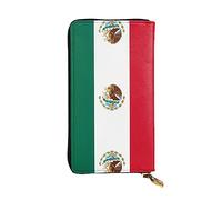 WBQLSL Cartera de cuero de mano, cartera de 7.5 x 4.1 pulgadas de largo, compartimento secreto, almacenamiento, protege la privacidad personal, patrón de la bandera de México, negro, talla única