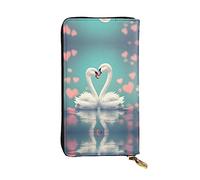 WBQLSL Cartera de cuero de mano, cartera de 7.5 x 4.1 pulgadas de largo, compartimento secreto, almacenamiento, protege la privacidad personal, patrón de cisne enamorado
