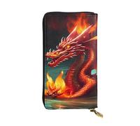 WBQLSL Cartera de cuero de mano, cartera de 7.5 x 4.1 pulgadas de largo, compartimento secreto, almacenamiento, protege la privacidad personal, patrón del Rey Dragón en Fuego