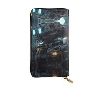 WBQLSL Cartera de cuero de mano, cartera de 7.5 x 4.1 pulgadas de largo, compartimento secreto, almacenamiento, protege la privacidad personal, patrón de robot futuro, negro, talla única