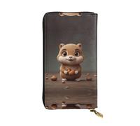 WBQLSL Cartera de cuero elegante con diseño de dibujos animados de ardilla, monedero de 7.4 x 4.13 pulgadas de largo con cremallera, práctica cartera de viaje para dinero en efectivo