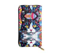 WBQLSL Cartera de cuero elegante con diseño de gatos y obras de arte, monedero de 7.4 x 4.13 pulgadas de largo, con cremallera, práctica cartera de viaje para dinero en efectivo