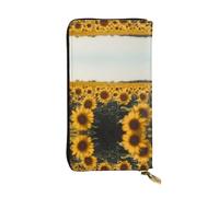 WBQLSL Cartera de cuero elegante con diseño de girasoles florecientes, monedero de 7.4 x 4.13 pulgadas de largo con cremallera, práctica cartera de viaje para dinero en efectivo