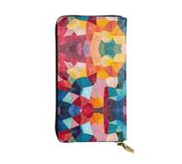 WBQLSL Cartera de cuero elegante con diseño de mosaico de color, monedero de 7.4 x 4.13 pulgadas de largo con cremallera, práctica cartera de viaje para dinero en efectivo