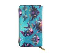 WBQLSL Cartera de cuero elegante con diseño de pez cibernético, monedero de 7.4 x 4.13 pulgadas de largo con cremallera, práctica cartera de viaje para dinero en efectivo