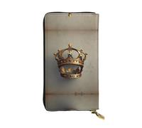 WBQLSL Cartera de cuero elegante con fondo de corona pequeña, monedero de 7.4 x 4.13 pulgadas de largo con cremallera, práctica cartera de viaje para dinero en efectivo