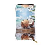 WBQLSL Cartera de cuero elegante con jugo de coco y fruta de coco, monedero de 7.4 x 4.13 pulgadas de largo, con cremallera, práctica cartera de viaje para dinero en efectivo