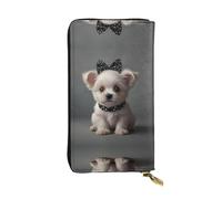 WBQLSL Cartera de cuero elegante con lazo negro para cachorros, monedero de 7.4 x 4.13 pulgadas de largo con cremallera, práctica cartera de viaje para dinero en efectivo