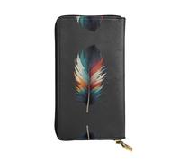 WBQLSL Cartera de cuero elegante de plumas, monedero de 7.4 x 4.13 pulgadas de largo con cremallera, práctica cartera de viaje para dinero en efectivo