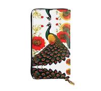 WBQLSL Cartera de piel con cremallera, diseño de flor de pavo real, 19 x 10,4 cm, con múltiples compartimentos y gran capacidad, un buen regalo para amigos