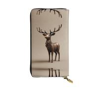 WBQLSL Cartera de piel con diseño de alce de bronce, monedero de 7.4 x 4.13 pulgadas de largo con cremallera, práctica cartera de viaje para dinero en efectivo