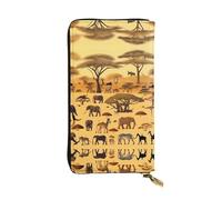 WBQLSL Cartera de piel con diseño de animales africanos de pastizales de 7.4 x 4.13 pulgadas de largo, con cremallera, práctica cartera de viaje para dinero en efectivo