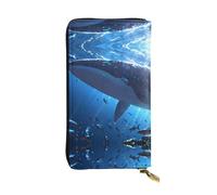 WBQLSL Cartera de piel con diseño de ballena azul, monedero de 7.4 x 4.13 pulgadas de largo, con cremallera, práctica cartera de viaje para dinero en efectivo