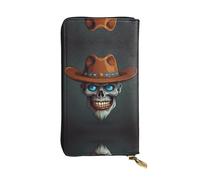 WBQLSL Cartera de piel con diseño de calavera de sombrero de vaquero, monedero de 7.4 x 4.13 pulgadas de largo, con cremallera, práctica cartera de viaje para dinero en efectivo