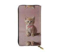 WBQLSL Cartera de piel con diseño de gatito rosa, monedero de 7.4 x 4.13 pulgadas de largo con cremallera, práctica cartera de viaje para dinero en efectivo