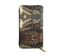 WBQLSL Cartera de piel con diseño de restos del Coliseo Romano, monedero de 7.4 x 4.13 pulgadas de largo con cremallera, práctica cartera de viaje para dinero en efectivo