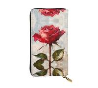WBQLSL Cartera de piel con diseño de rosas rojas florecientes, monedero de 7.4 x 4.13 pulgadas de largo, con cremallera, práctica cartera de viaje para dinero en efectivo