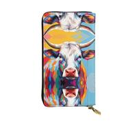 WBQLSL Cartera de piel de vaca colorida y elegante, monedero de 7.4 x 4.13 pulgadas de largo con cremallera, práctica cartera de viaje para dinero en efectivo