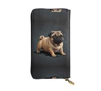 WBQLSL Cartera de piel negra con diseño de carlino de dibujos animados, monedero de 7.4 x 4.13 pulgadas de largo, con cremallera, práctica cartera de viaje para dinero en efectivo