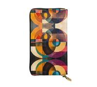 WBQLSL Circle Square Harmony Bolso largo de cuero con monedero con cremallera y 12 ranuras para tarjetas de crédito, cartera ligera de viaje para dinero en efectivo