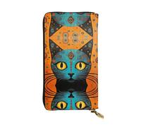 WBQLSL Colorida cartera de piel con diseño de cabeza de gato, monedero de 7.4 x 4.13 pulgadas de largo con cremallera, práctica cartera de viaje para dinero en efectivo