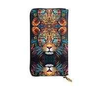 WBQLSL Colorida cartera de piel con diseño de cabeza de leopardo, monedero de 7.4 x 4.13 pulgadas de largo con cremallera, práctica cartera de viaje para dinero en efectivo