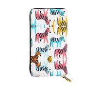 WBQLSL Colorida cartera de piel con diseño de cebra, monedero de 7.4 x 4.13 pulgadas de largo con cremallera, práctica cartera de viaje para dinero en efectivo