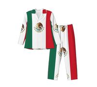 WBQLSL Conjunto de pijama para hombre con estampado de bandera de México, ropa de descanso de manga larga, cintura elástica, prácticos bolsillos laterales, Negro, Large