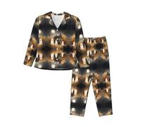 WBQLSL Conjunto de pijama para mujer con estampado de fantasmas bajo la luna, suave y cálido, relajante en casa, Negro, S